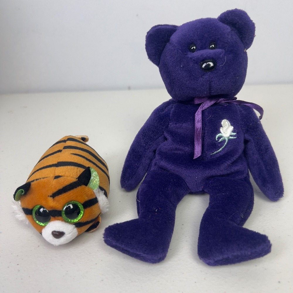 Ty Plush Set Unisex Small Purple Orange Excellent Princess Bear Tiggy Tiger